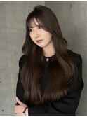 ロングレイヤーフェイスレイヤーヘーゼルグレージュ前髪顔周り