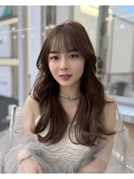 韓国顔まわりレイヤーカットグレージュオリーブベージュブラウン