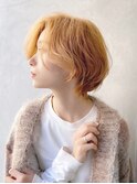 ブリーチワンカラーアプリコットイエロー系ラウンドショート