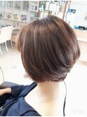 前下がりショートマロンベージュ大人可愛い30代40代50代