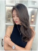 くびれ韓国ロングデジタルパーマくすみブルーテラコッタ/千葉