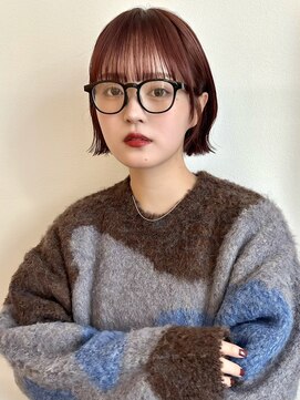 アペロ 柏(Apero) 切りっぱなしボブ/ワインレッド/チェリーレッド/ぱっつん前髪