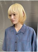 上田/抜きっぱなしブロンドケアブリーチリタッチウルフカット