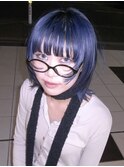 ボブ顔周りレイヤーウルフボブブリーチネイビーブルー