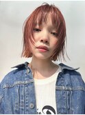 ラフ質感のオレンジベージュボブ