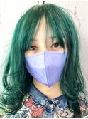 ☆☆前髪センターパートのミディアム ミントグリーン☆☆町田駅
