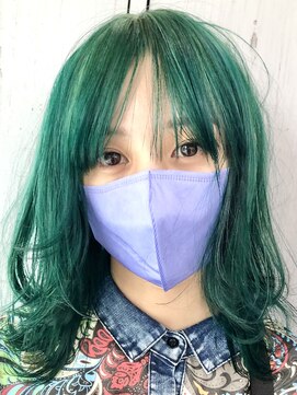 ミーナ バイ ワンズ 町田(mina by one's kyougoku) ☆☆前髪センターパートのミディアム ミントグリーン☆☆町田駅