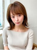 大人かわいい 小顔ショートボブ ひし形シルエット グレージュKI 