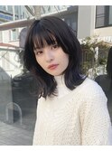 韓国 暗髪カラー くびれヘア ミディアム 似合わせレイヤーカット