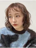 顔周りレイヤーカットグレージュカラーくびれボブベージュカラー