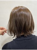 ボブ ホワイトグレージュ デジタルパーマ チェリーブラウン