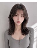 ミディアムヘア暗めカラーデザインカラーフェイスフレーミング