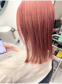 ダブルカラーピンクベージュピンクカラーブリーチインナーカラー