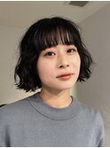 bob/ボブパーマ/黒髪パーマ/ぶつっとボブ/ボブウェーブパーマ