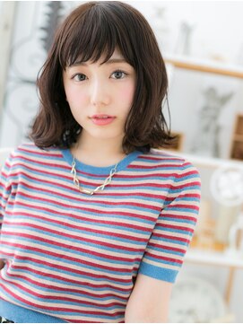 モッズヘア 越谷(mod's hair) 斜めバング黒髪外ハネカールミディアムボブc7越谷20代30代40代