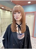 姫カット/レイヤーカット/ブリーチ/オレンジベージュ/ベージュ
