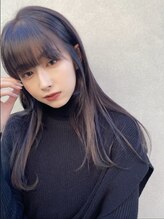サン(san.) 【マユコ】黒髪ブルージュアッシュブラックストレートフルバング
