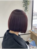 ピンクブラウン×切りっぱなしボブ