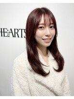 ハーツオオサカ(HE:ARTS OSAKA)&nbsp;艶髪ピンクブラウン韓国シースルーバングミディ