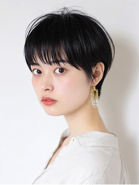 バイエイト(X８) 大人かわいい小顔ひし形黒髪耳かけショートボブ