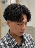 波巻きスパイラルフェザーパーマフェザーショートセンターパート