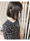 黒髮ボブ_マロンベージュ Aラインボブ かきあげ
