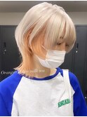 ba1789マッシュルームヘア切りっぱなし外ハネプラチナベージュ