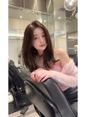 外、内兼用ミディアム_美髪ピンクブラウン切りっぱなしボブ