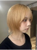 オレンジベージュ/ショートボブ/ハイトーンボブ