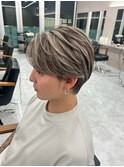フェザーショートアップバングセンターパートメンズハイライト