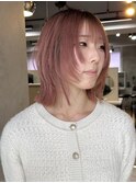 ミディアムレイヤー/顔周り/シャギーウルフ/ワインレッド