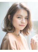 毛先パーマ　黒髪 シアーグレージュ　くすみベージュ
