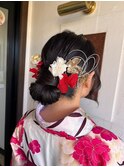 卒業式和装ヘアセットシニヨンお団子ヘア水引きヘアアレンジ