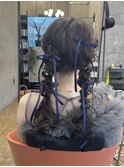 ◯ポニーテールシニヨン編み込み着物ドレスヘアハープアップ