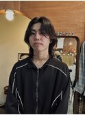 メンズミディアムウルフニュアンスパーマ前上がりウルフ