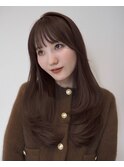 顔周りレイヤーカットくびれヘアミルクティーベージュカラー韓国