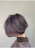 透け感Wカラー3Dハイライト×丸みハンサムショートボブ