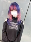 推しカラー☆派手髪デザイン♪ミディアムロングウルフ/心斎橋