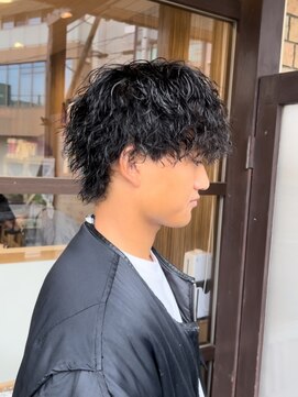 イエローコーン 金沢文庫店(YELLOW CORN) ツイストスパイラルパーマウルフマッシュパーマアッシュブラック