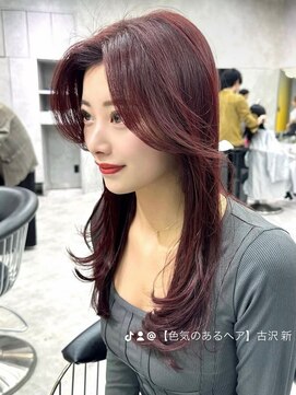 シティ(CITY) かきあげ前髪 レイヤーカット レッドカラー