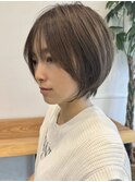 小顔カットショートボブ大人可愛いアッシュオリーブ