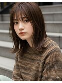 セミロング20代30代ストレートレイヤー前髪なし前髪あり越谷