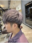 メンズ　ツーブロック　シルバーグレージュ