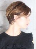 40代50代小顔黒髪ネビージュボブルフワンレン前髪なしショート