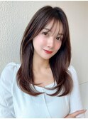 シャギーレイヤー韓国ワンホンヘアシースルーぱっつん前髪