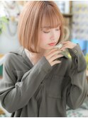 ■艶感カーキベージュ前下がりぱっつんボブ52-6戸頭10代20代30代