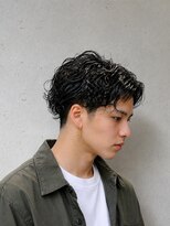 エヌプラス(N+) 刈り上げセンターパートサーフカールブルーブラッフェザーパーマ