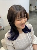 暗髪×ブルーバイオレット裾カラー