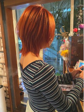 イムヘアー(Yim.hair) ウルフヘアー×オレンジカラー