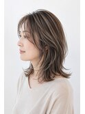 40代50代白髪ぼかし透明感ハイライト抜け感ミディアムレイヤー
